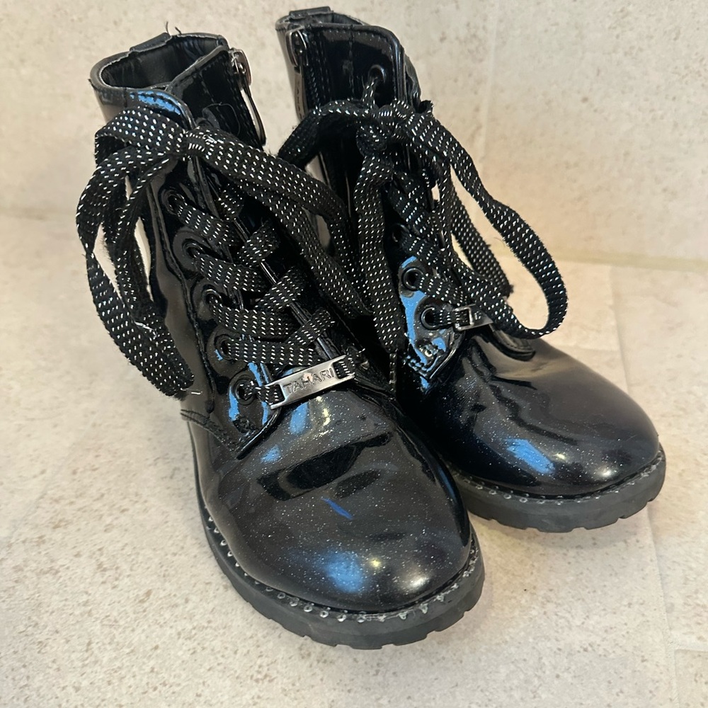 Girls black sparkly combat boots